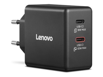 Принадлежност за смартфон Адаптер LENOVO Dual USB-C, 65W, GaN, черенна ниска цена с бърза доставка - BestPC.BG