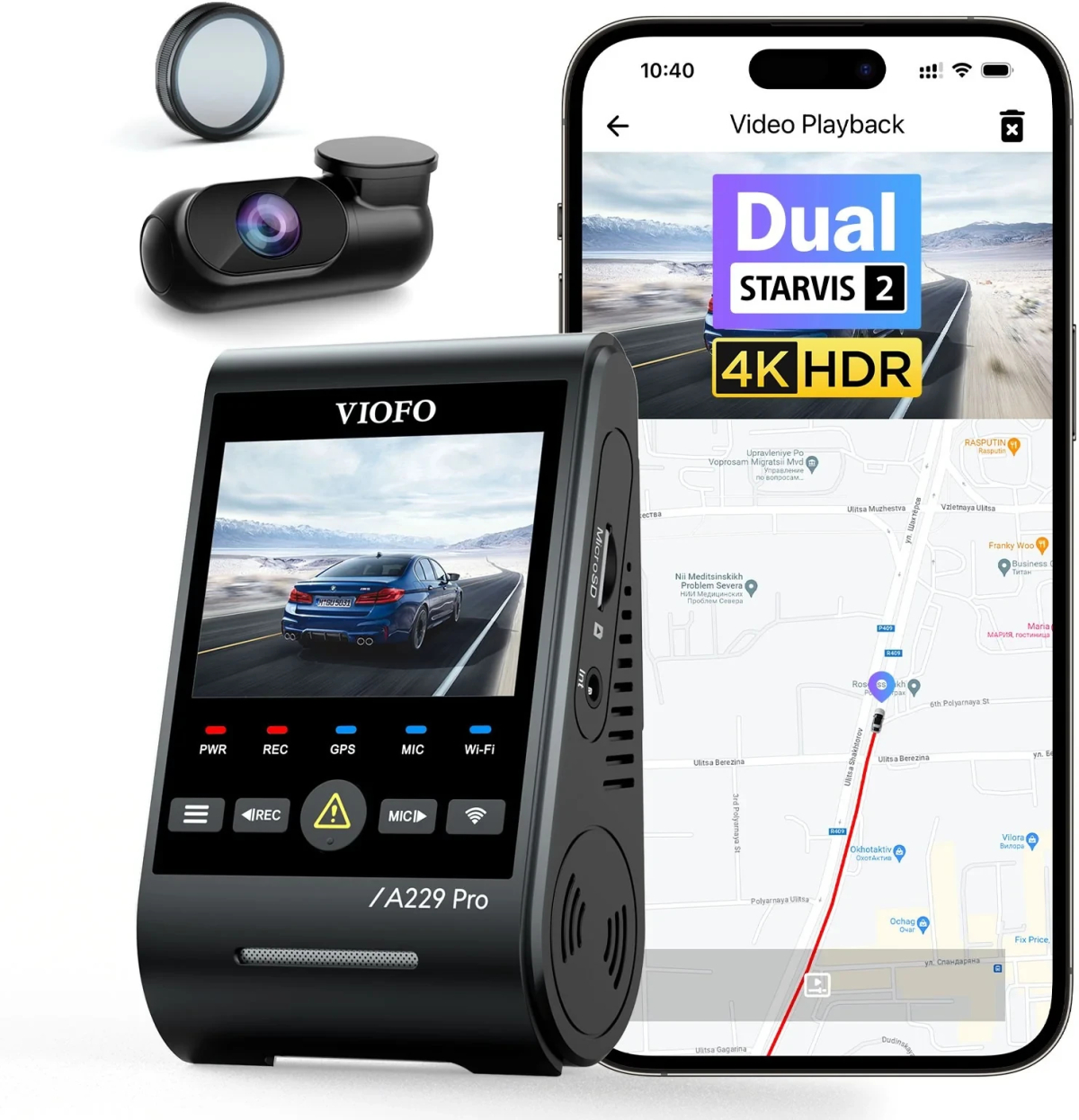 Продукт VIOFO Видеорегистратор Dash Cam A229 Pro 2 Channel - 4K, HDR, Dual Sony STARVIS 2, GPS, Bluetoothна ниска цена с бърза доставка - BestPC.BG