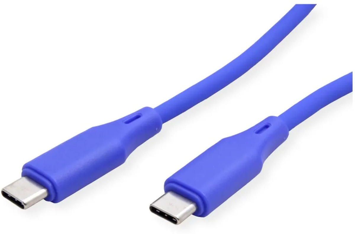 ROLINE 11.02.9123 :: Кабел USB 2.0, Type-C Type-C, M-M, 60W, силиконен, син, 1.0 мна ниска цена с бърза доставка - BestPC.BG