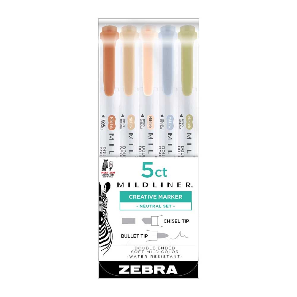 Zebra Текст маркер Mildliner Neutral, двоен, 5 цвятана ниска цена с бърза доставка - BestPC.BG