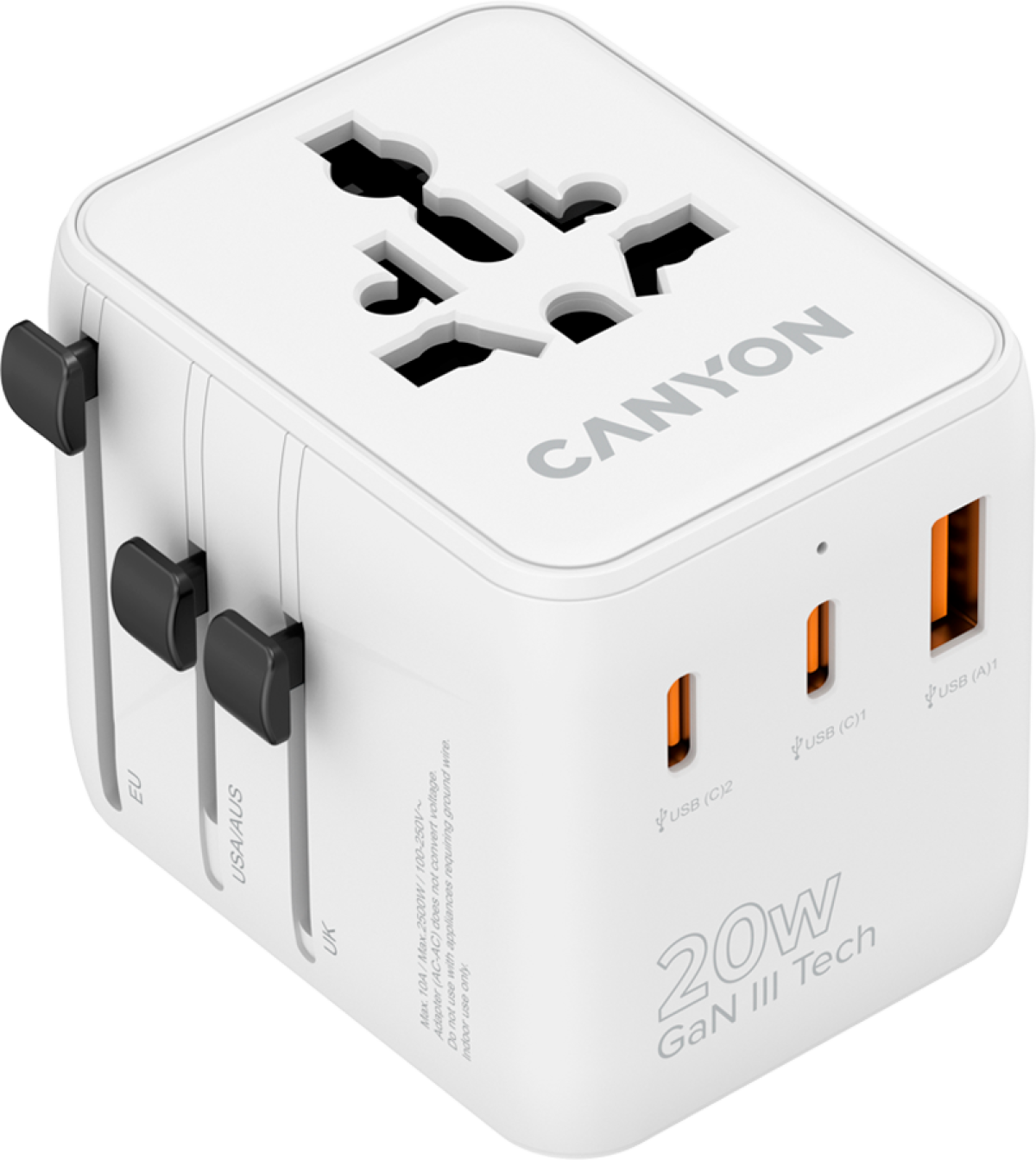 Кабел/адаптер CANYON Travel Adapter OnTour 20 EU-UK-US-AUS 20W  Whiteна ниска цена с бърза доставка - BestPC.BG