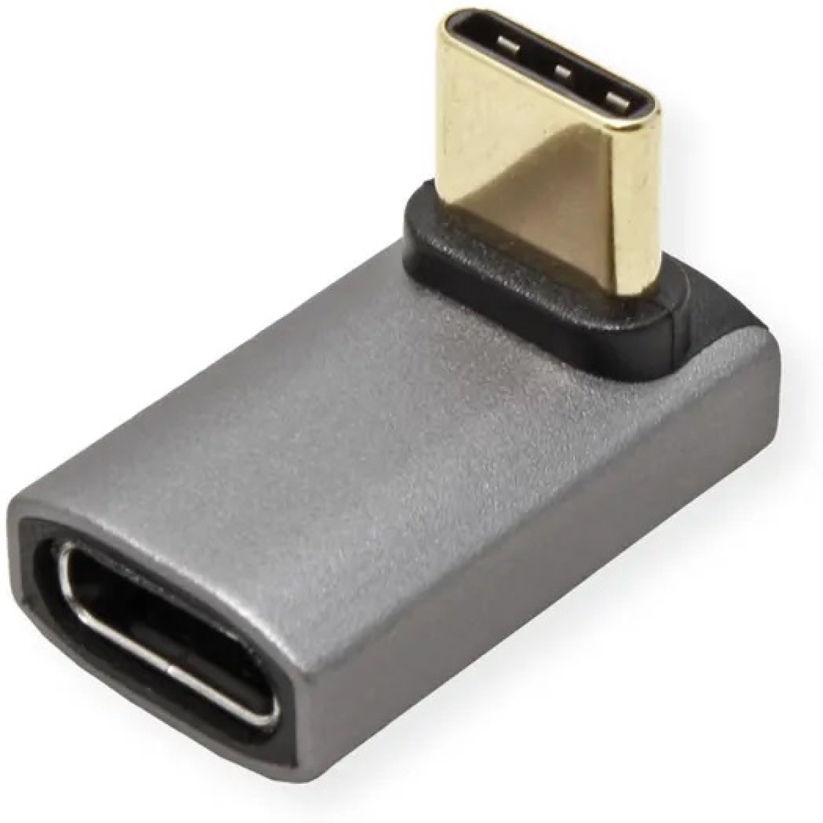 Кабел/адаптер ROLINE 12.03.2934 :: Aдаптер, USB4 Gen 3x2, Type-C, алуминий, ъглов - 90°, M-F, сребристна ниска цена с бърза доставка - BestPC.BG