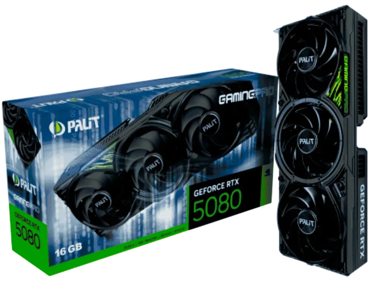 Видеокарта PALIT GeForce RTX 5080 GamingPro 16GB GDDR7, 256 bit, 850W, 1x HDMI 2.1b, 3x DP 2.1b, 3 Fan, 1x 16-pin PWR, NE75080019T2-GB2031Aна ниска цена с бърза доставка - BestPC.BG