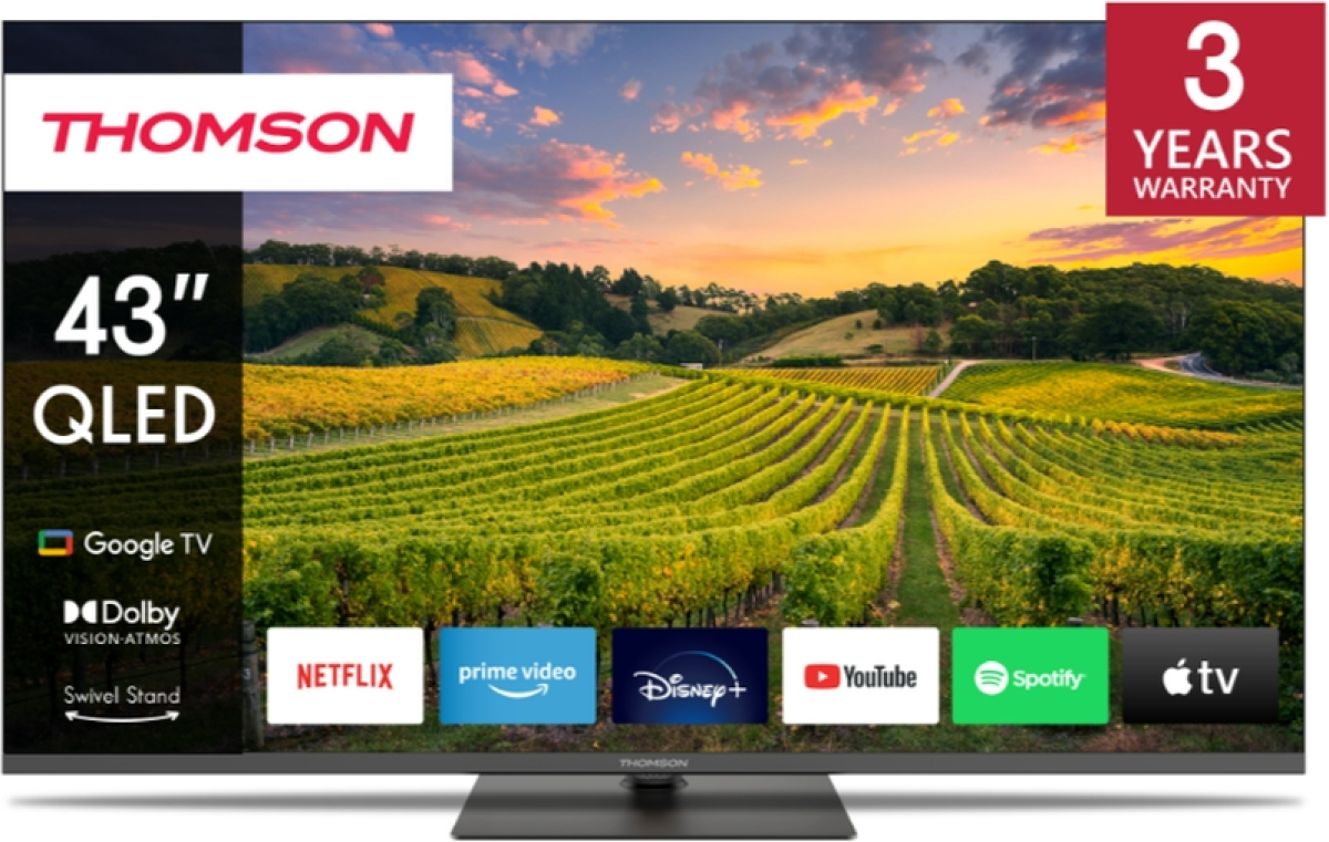 Телевизор Thomson Smart QLED TV 43"; Google TV; 3840 x 2160 (4K UHD), 4000:1, QLED, 60 Hz, Wi-Fi, Bluetooth, LAN, HDMI 2 (2.0)на ниска цена с бърза доставка - BestPC.BG
