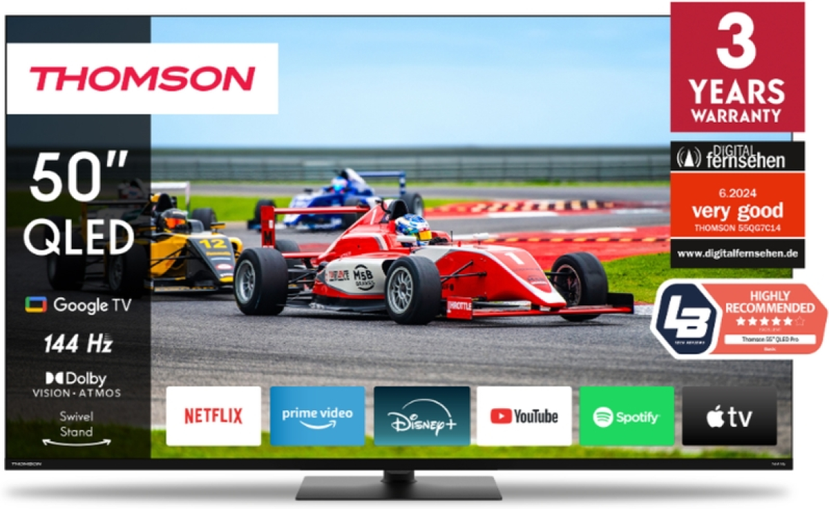 Телевизор Thomson Smart QLED Pro TV 50"; Google TV; 3840 x 2160 (4K UHD), DLED, 144 Hz, HDR10, Wi-Fi, Bluetooth, LAN, HDMI 4, USB 2на ниска цена с бърза доставка - BestPC.BG