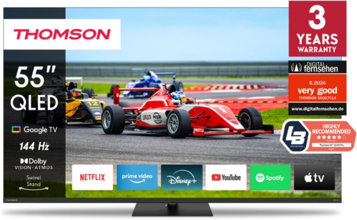 Телевизор Thomson Smart QLED Pro TV 55"; Google TV; 3840 x 2160 (4K UHD), DLED, Wi-Fi, Bluetooth, LAN, HDMI 4 , USB 2на ниска цена с бърза доставка - BestPC.BG