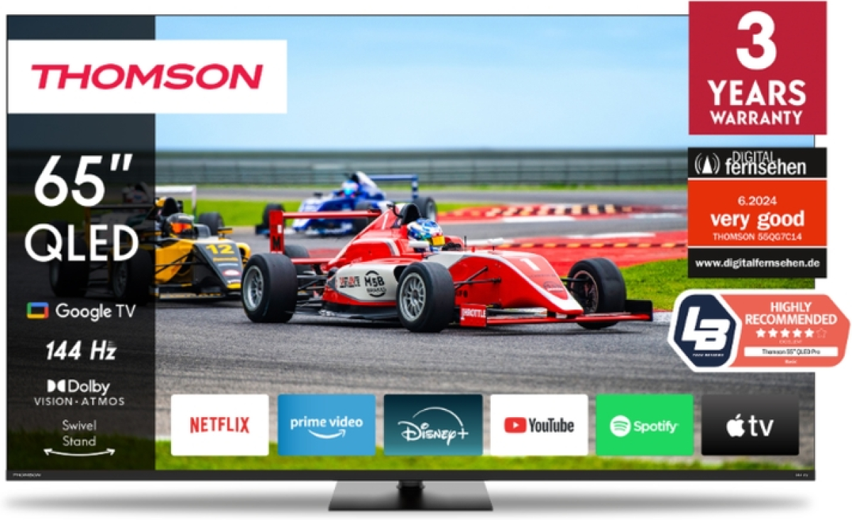 Телевизор Thomson Smart QLED Pro TV 65"; Google TV; 3840 x 2160 (4K UHD), DLED, 144 Hz, DVB-T-T2-C-S-S2, HDR10, Wi-Fi, Bluetooth, LAN,на ниска цена с бърза доставка - BestPC.BG