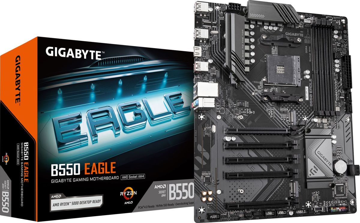 Дънна платка GIGABYTE B550 EAGLE, AM4, 4х DDR4, ATX, 10/100/1000 Mb/s, HDMI, USB Type-Cна ниска цена с бърза доставка - BestPC.BG
