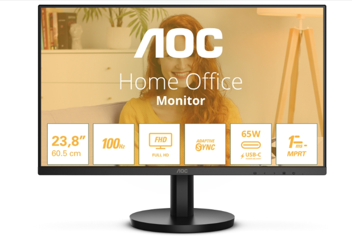 Монитор AOC 24B3CA2, 23.8" IPS WLED, 1920x1080@100Hz, 4ms GtG, 1ms MPRT, 250cd m/2, 1300:1, HDMI, USB hubна ниска цена с бърза доставка - BestPC.BG