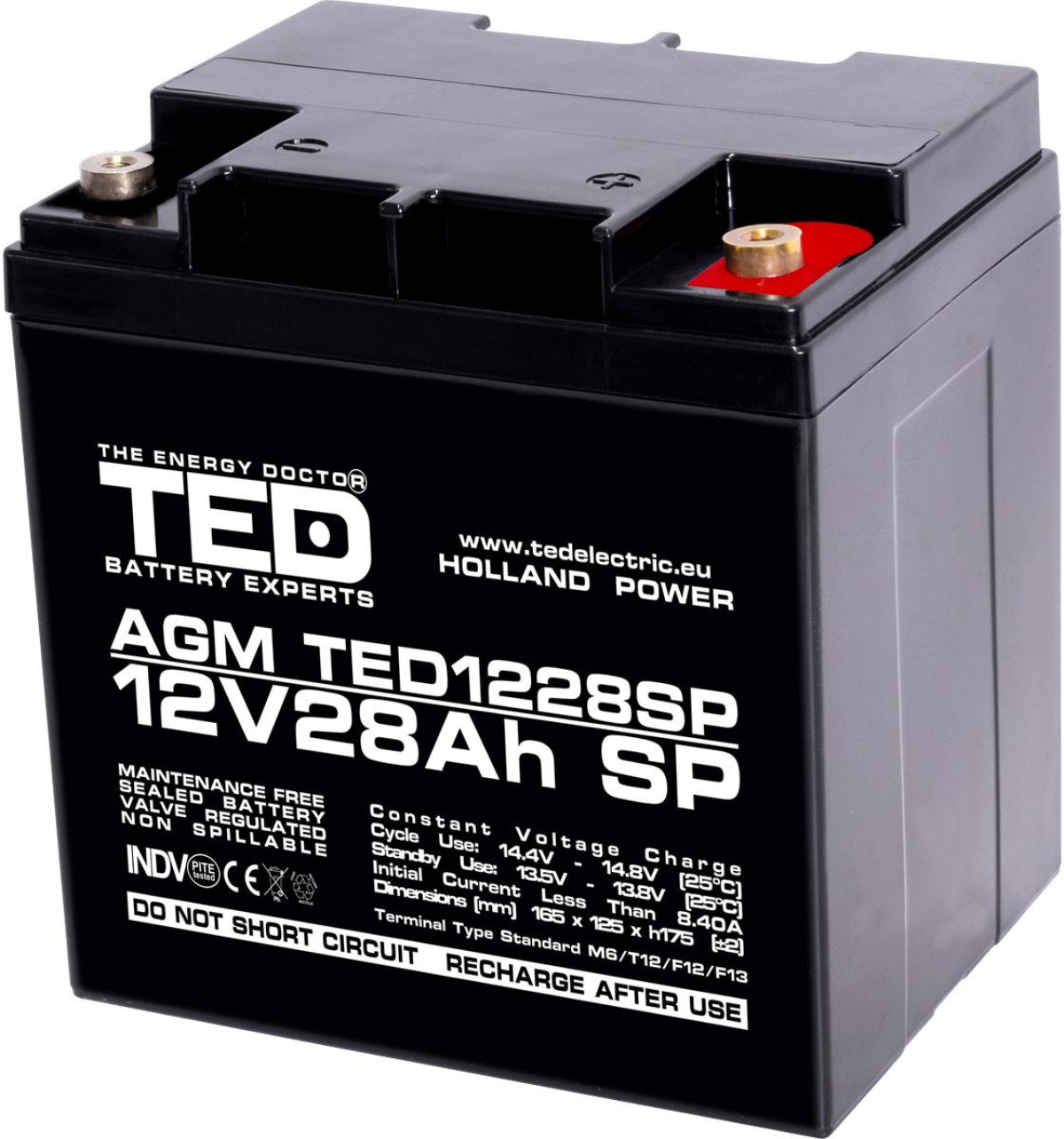 Оловна батерия AGM  12V - 26 Ah-28,5Ah  - 166 - 176 - 125mm терминал F13(M5) TED ELECTRICна ниска цена с бърза доставка - BestPC.BG