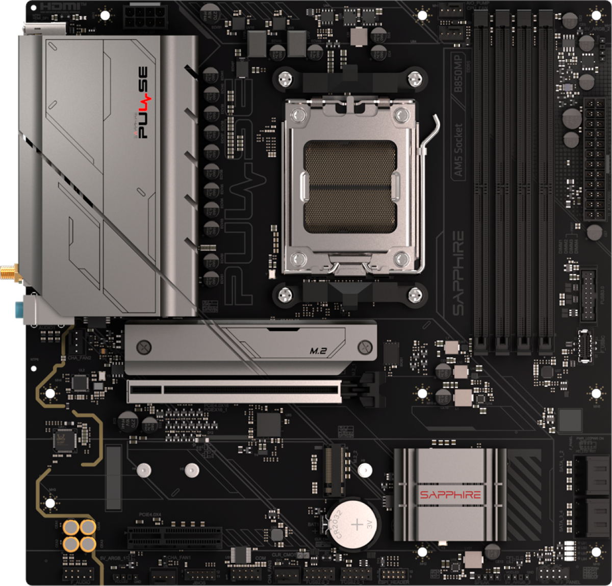 Дънна платка SAPPHIRE AMD B850M AM5 PULSE, Ryzen R9/R7/R5, 4x DDR5 7600MHz, PCIE 4.0 x16, 1x M.2 Gen5, 2.5 Gbps, Micro-ATXна ниска цена с бърза доставка - BestPC.BG