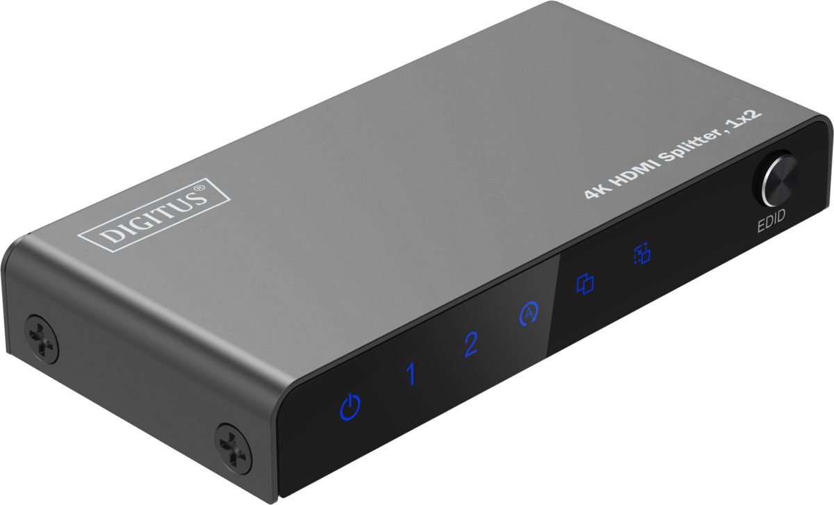 Кабел/адаптер DIGITUS DS-55336, HDMI сплитер, 1x2, 4K UHD, 60Hz, HDCP 2.2, 18 Gbps, EDID, 5W, 36 Bit, HDR, черенна ниска цена с бърза доставка - BestPC.BG