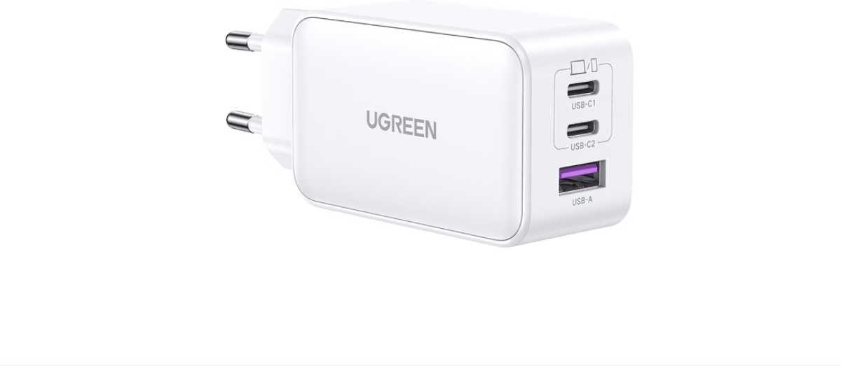Принадлежност за смартфон Зарядно устройство Ugreen CD224 220V 2xUSB-C, 1xUSB A, GaN, 65W 15334 - бялона ниска цена с бърза доставка - BestPC.BG