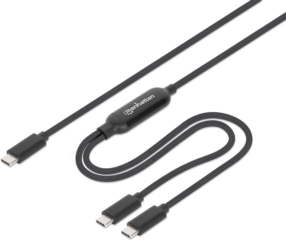 Manhattan 355810 :: Кабел USB Type-C към 2x USB Type-C, за зареждане до 100W, за 2-ва порта 70W+28W, 2.0 мна ниска цена с бърза доставка - BestPC.BG