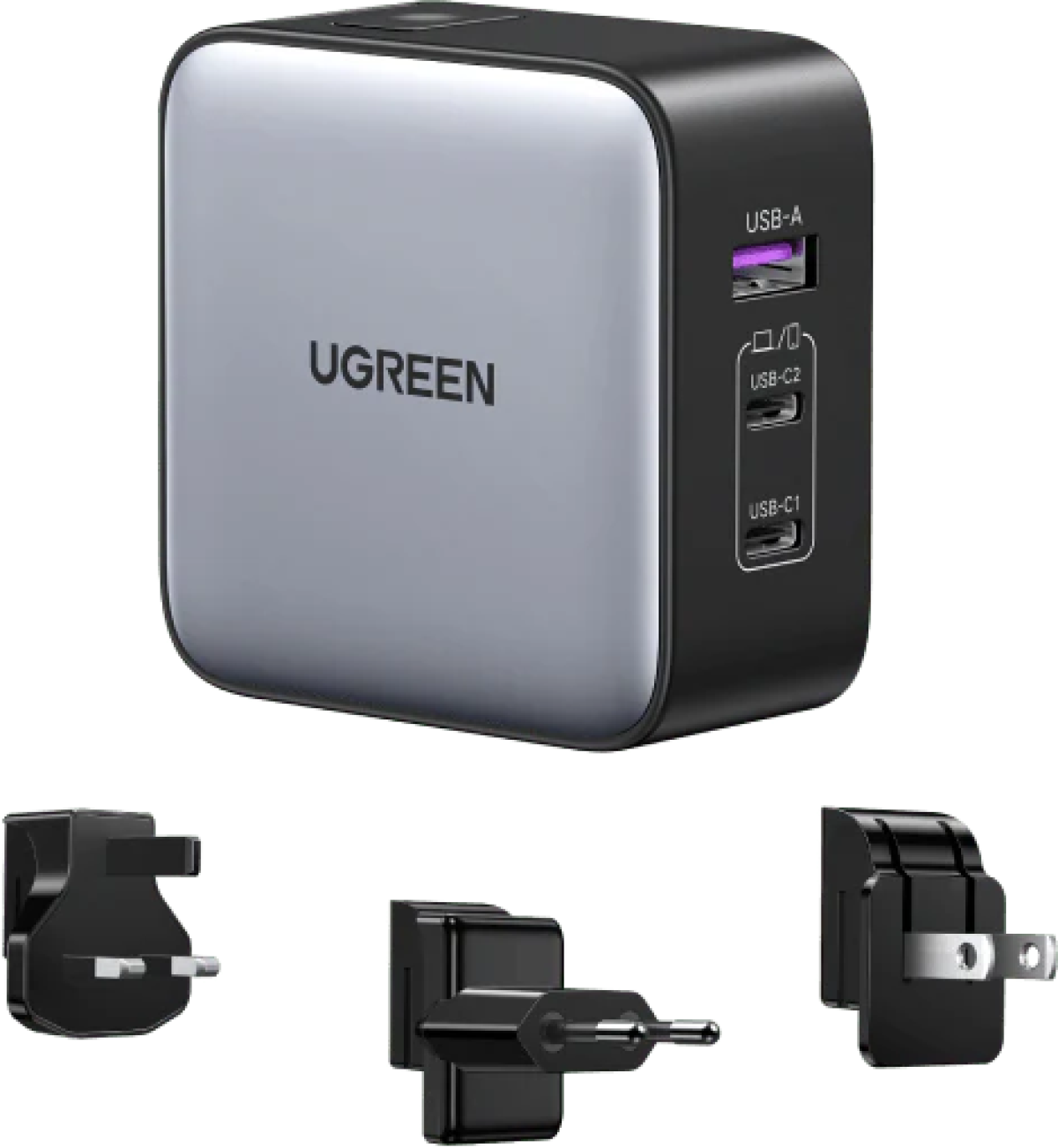 Принадлежност за смартфон Зарядно устройство Ugreen CD296 90409, 220V 2xUSB C,1xUSB,65W, с адаптери за US,UK,EUна ниска цена с бърза доставка - BestPC.BG