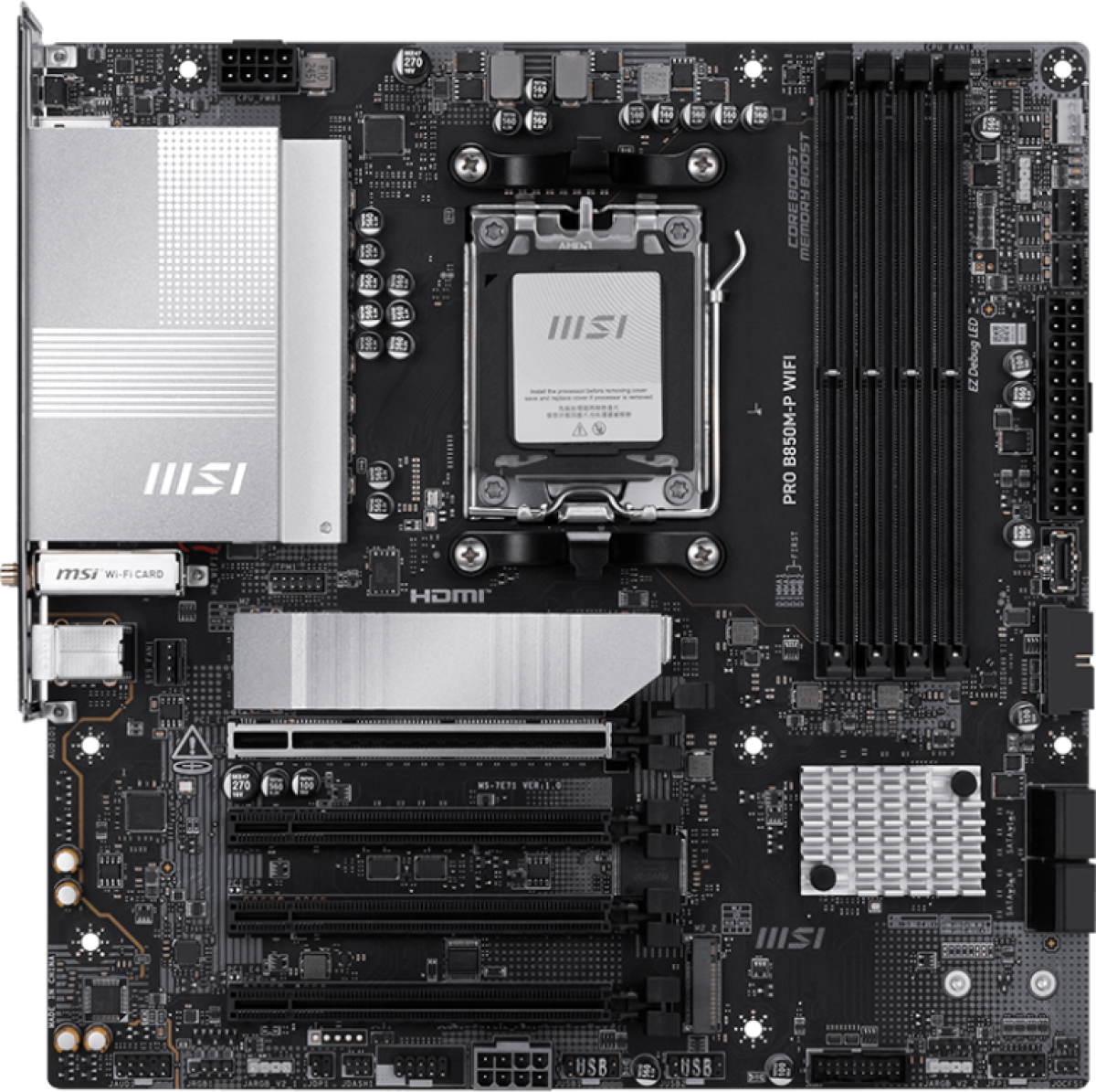 Дънна платка MSI PRO B850M-P WIFI, 4xDDR5 4xSATA3 RAID HDMI DP 3xM2 GLAN 4xPCIEx16 WiFiна ниска цена с бърза доставка - BestPC.BG