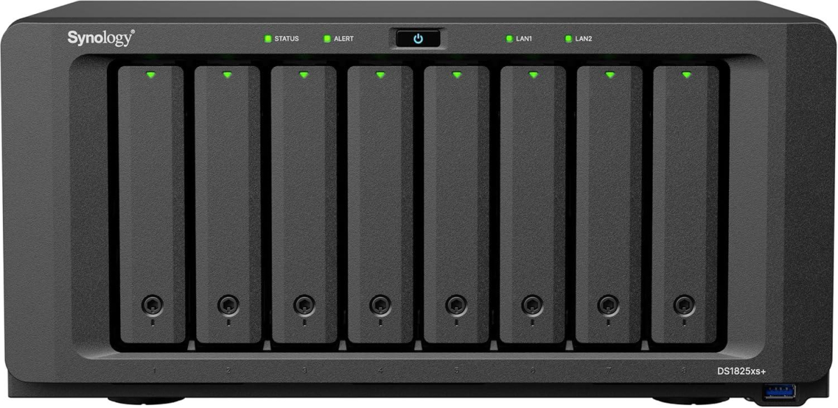 Мрежов сторидж (NAS/SAN) Мрежов сторидж Synology DS1825+, за 8 диска, AMD Ryzen V1500B, 8 GB DDR4на ниска цена с бърза доставка - BestPC.BG
