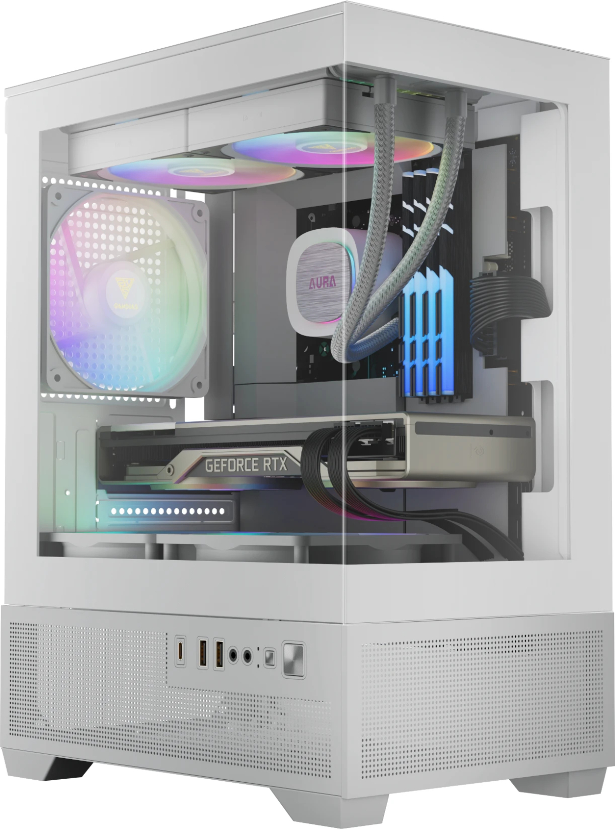 Gamdias кутия Case mATX - AURA GC9M Elite White - 3 x 120 mm A-RGB, USB-C, Tempered Glassна ниска цена с бърза доставка - BestPC.BG