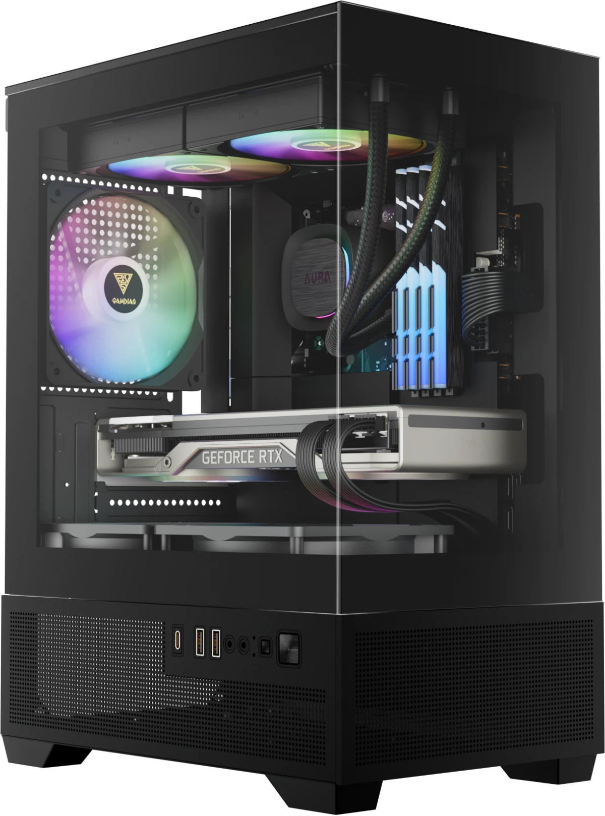 Gamdias кутия Case mATX - AURA GC9M Elite - 3 x 120 mm A-RGB, USB-C, Tempered Glassна ниска цена с бърза доставка - BestPC.BG