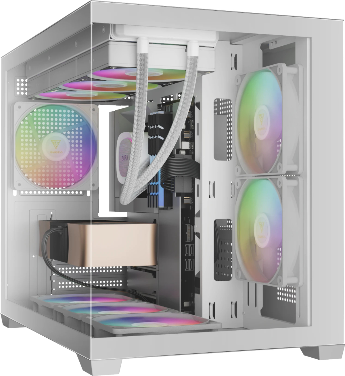 Gamdias кутия Case mATX - AURA GC10M v2 White - 3 x 120 mm A-RGB, USB-C, Tempered Glassна ниска цена с бърза доставка - BestPC.BG