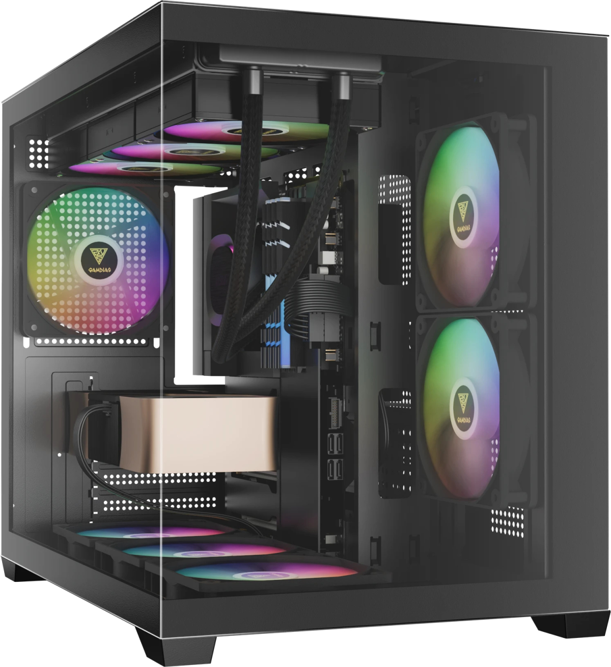 Gamdias кутия Case mATX - AURA GC10M v2 - 3 x 120 mm A-RGB, USB-C, Tempered Glassна ниска цена с бърза доставка - BestPC.BG