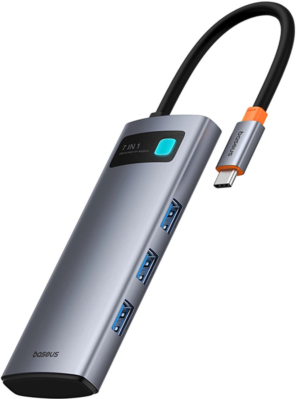 USB хъб Baseus Metal Gleam B00030708811-01 7-в-1 USB-C (HDMI 4K@60Hz - 3×USB 3.0 - USB-C PD 100W - SD - microSD) - сивна ниска цена с бърза доставка - BestPC.BG