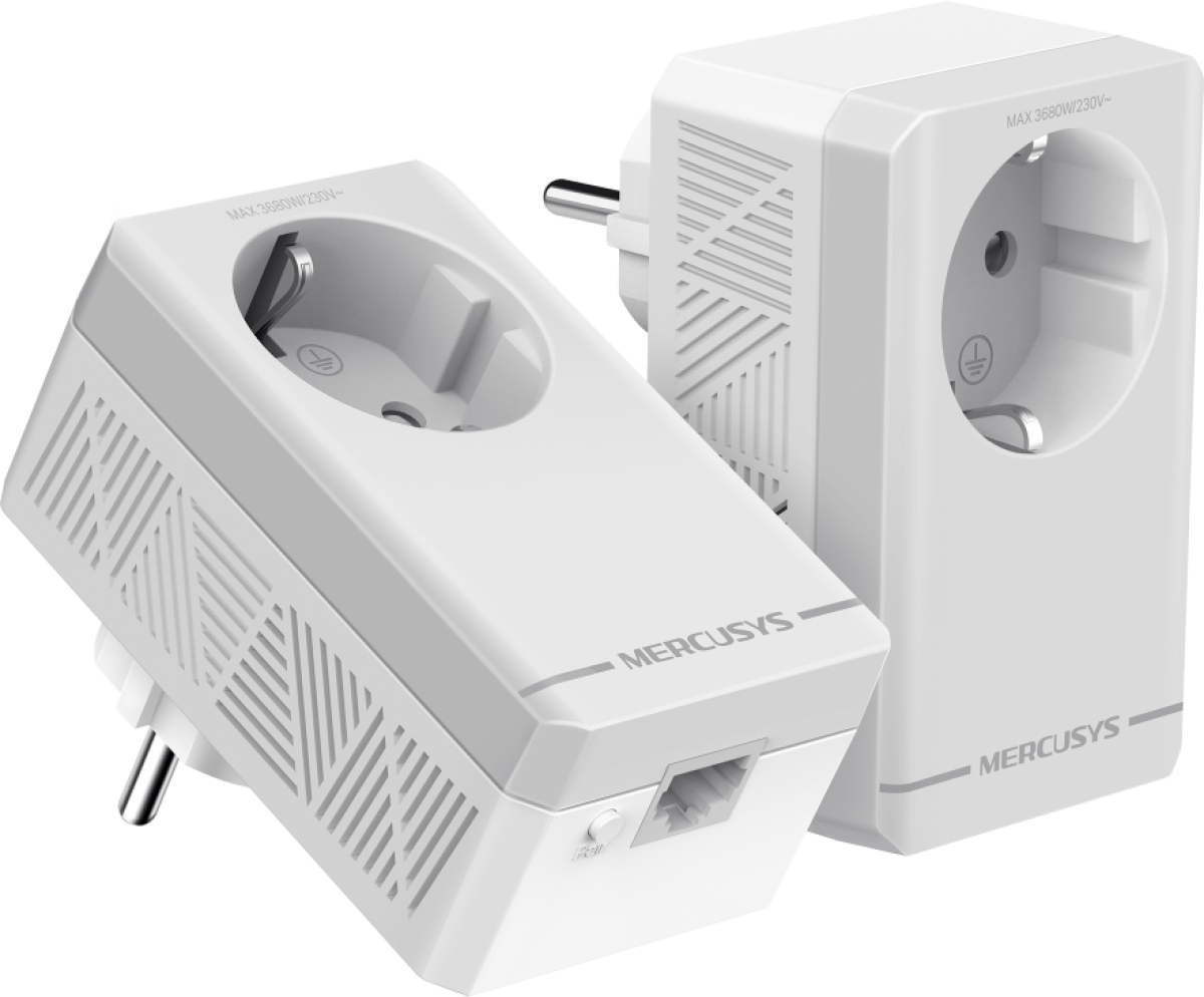 Стартов комплект Passthrough Powerline адаптери Mercusys MP300P KIT AV600на ниска цена с бърза доставка - BestPC.BG