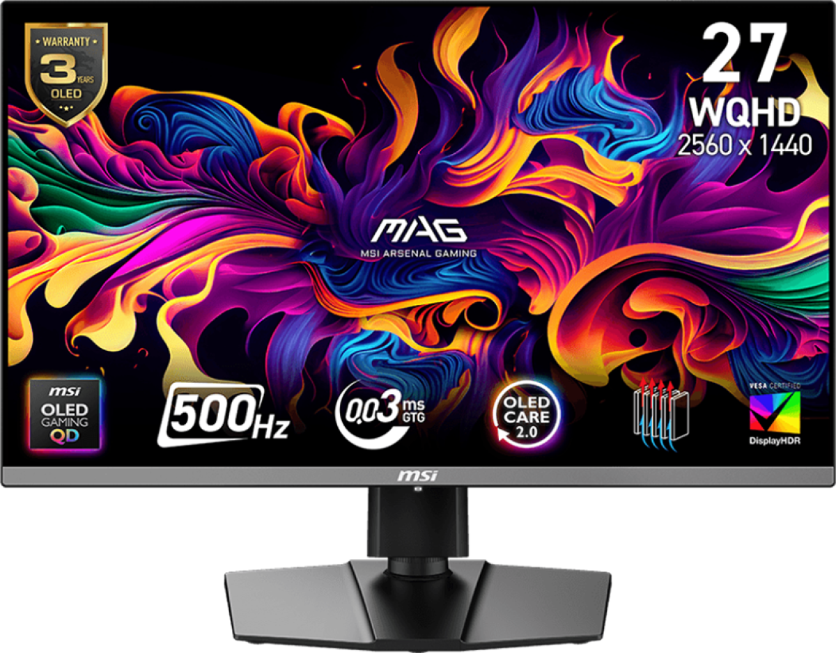 Монитор MSI MAG 272QP QD-OLED X50 Gaming Monitor, 26.5" 500Hz, WQHD (2560x1440) 16:9, QD-OLED, 0.03ms, 300nits, 1500000:1на ниска цена с бърза доставка - BestPC.BG
