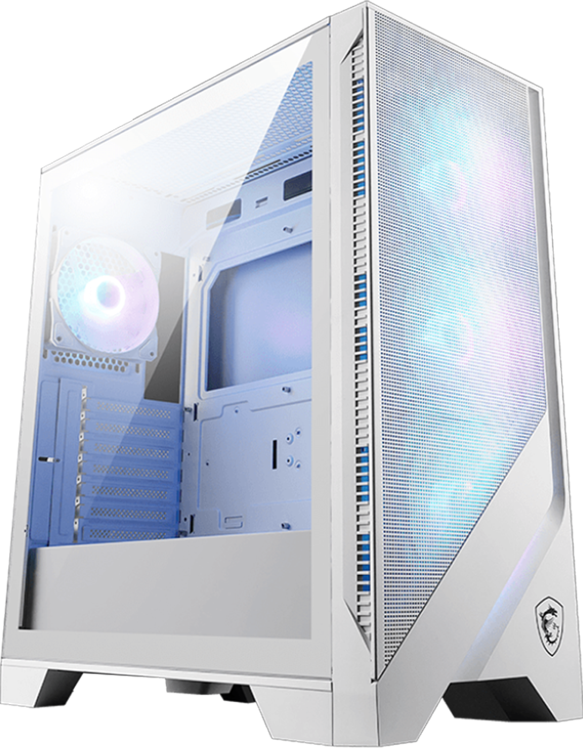 Кутия MSI MAG FORGE 320R AIRFLOW WHITE, Mid-Tower, ATX-M-ATX-ITX, 2x USB 3.2, ARGB Hub, 4x 120mm ARGB Fans, Tempered Glass, Бялна ниска цена с бърза доставка - BestPC.BG