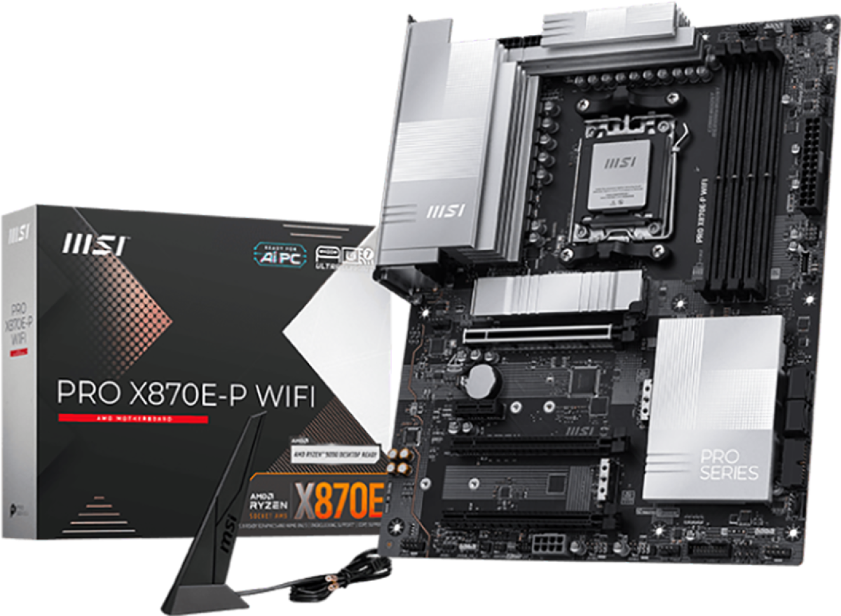 Дънна платка MSI PRO X870E-P WIFI, ATX, Socket AM5, 4x DDR5 Dual Channel DDR5 up to 8200(OC)MHz, 3x PCIe x16 slot, 3x M.2 slot, 4x USB 2.0на ниска цена с бърза доставка - BestPC.BG