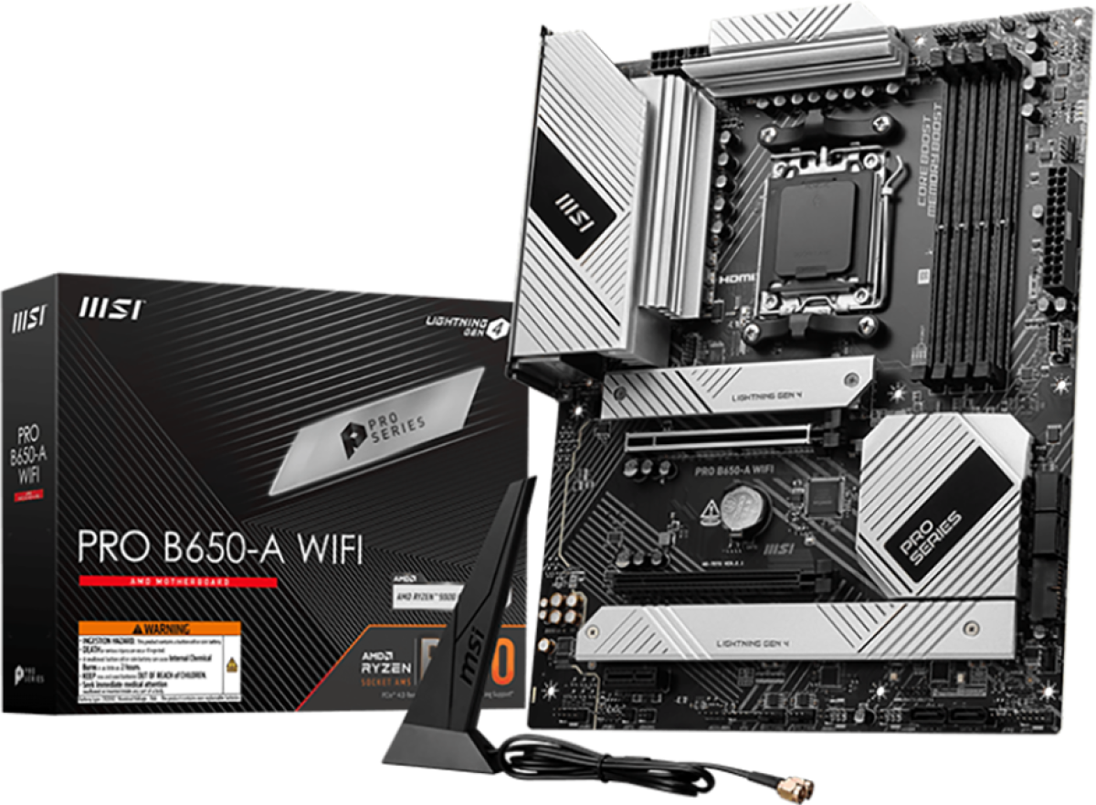 Дънна платка MSI PRO B650-A WIFI, ATX, Socket AM5, Dual Channel DDR5 7600+(OC)MHz, 2x PCIe x16 slot, 3x M.2 slots, 1x HDMI, 1x DPна ниска цена с бърза доставка - BestPC.BG