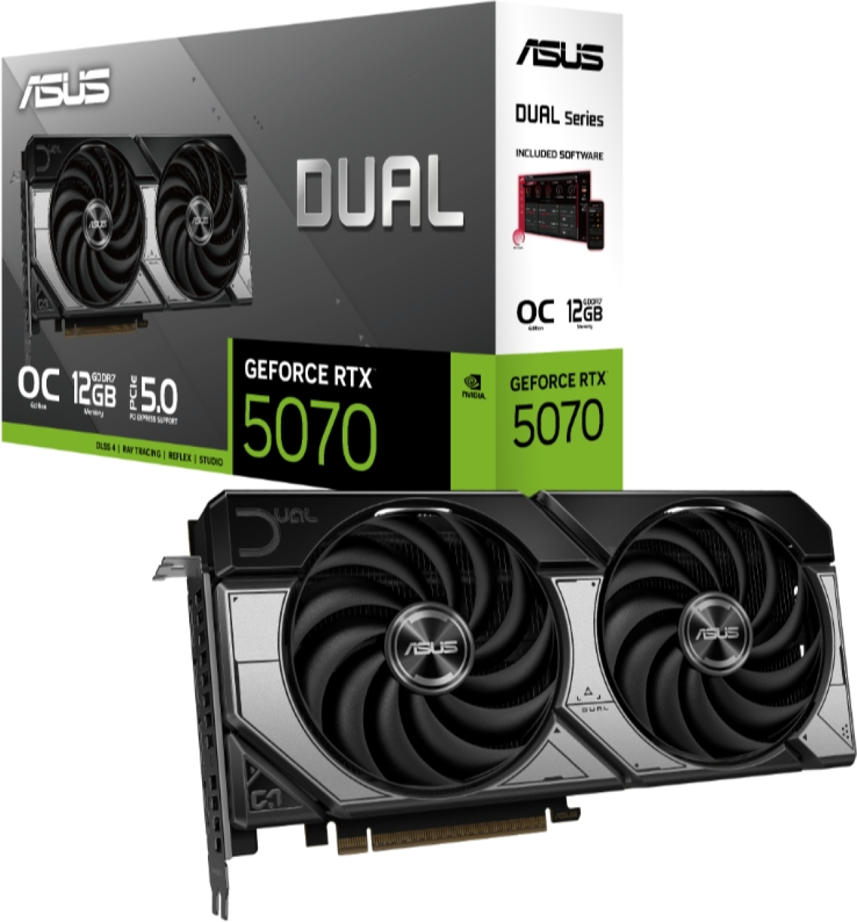 Видеокарта Asus Dual GeForce RTX 5070 12GB GDDR7 OC, 192-bit, 750 W, 3x DisplayPort, HDMIна ниска цена с бърза доставка - BestPC.BG