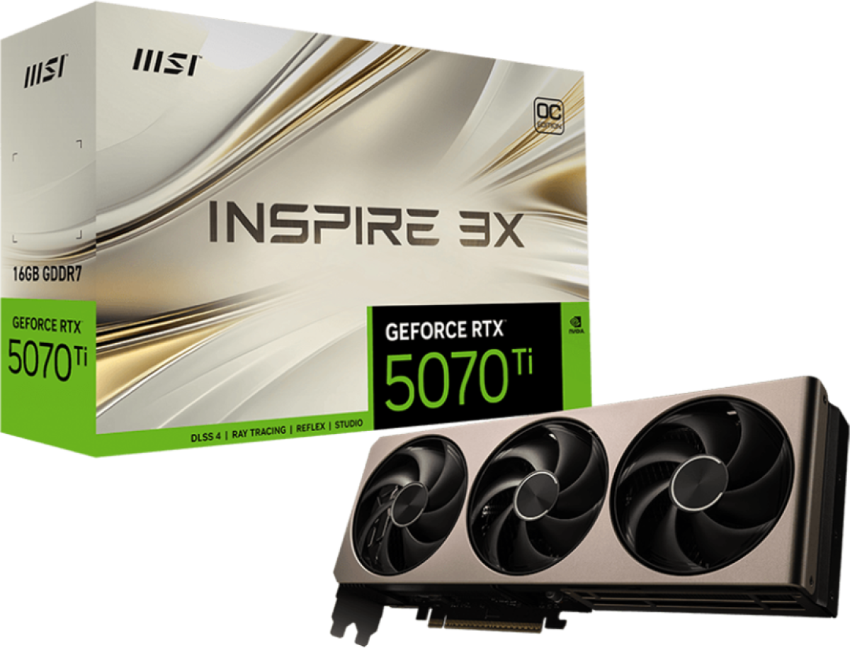 Видеокарта MSI Video Card Nvidia GeForce RTX 5070 TI 16G INSPIRE 3X OC, 16GB GDDR7, 256bit, Effective Memory Clock: 28000MHzна ниска цена с бърза доставка - BestPC.BG