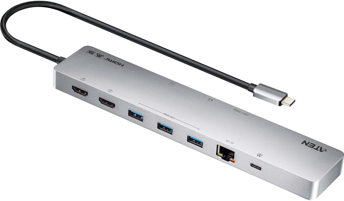 ATEN Докинг 11-in-1 USB-C Multiport Dock + Power Pass-Through, 2 x HDMI, LAN,3.5mm, USB-C, SD Card , microSDна ниска цена с бърза доставка - BestPC.BG