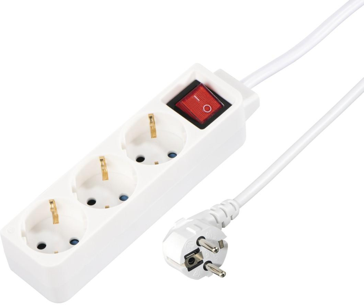 Контакт HAMA Разклонител 3 гнезда, 1.4м, бял с бутон за вкл-изкл.на ниска цена с бърза доставка - BestPC.BG