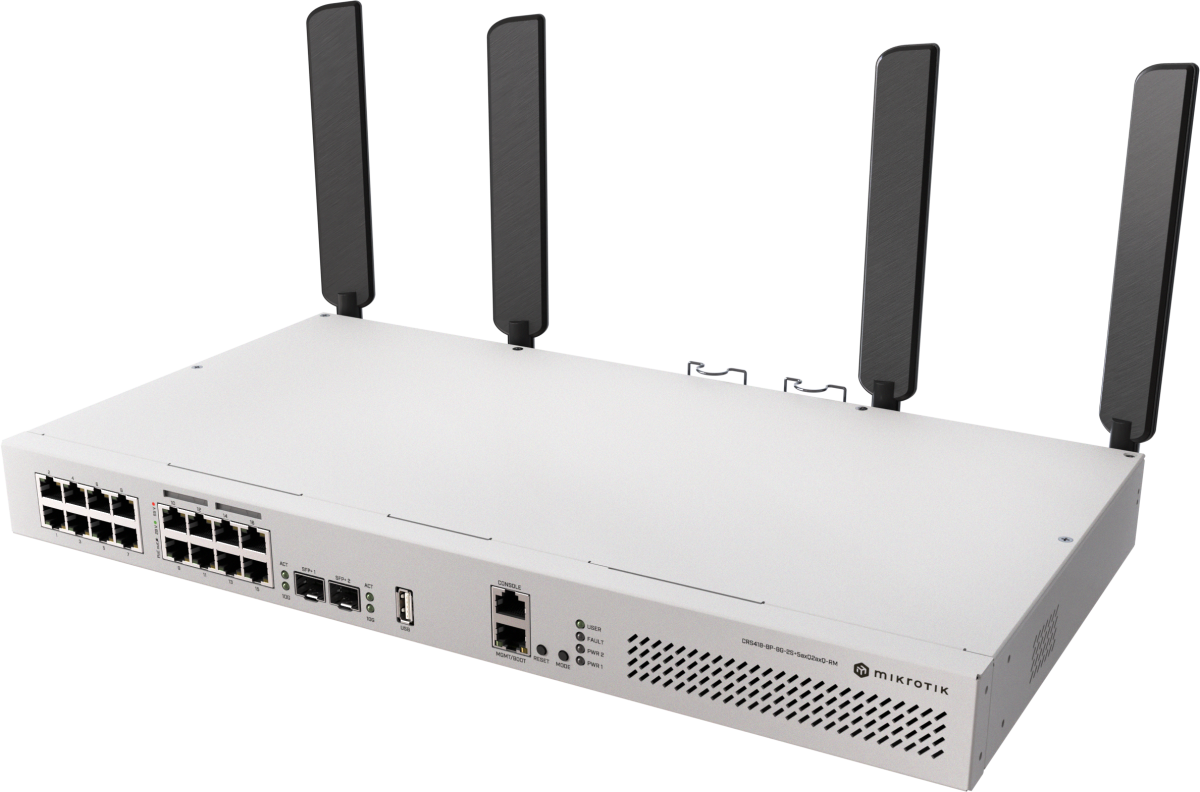 Комутатор/Суич MikroTik CRS418-8P-8G-2S+5axQ2axQ-RMна ниска цена с бърза доставка - BestPC.BG