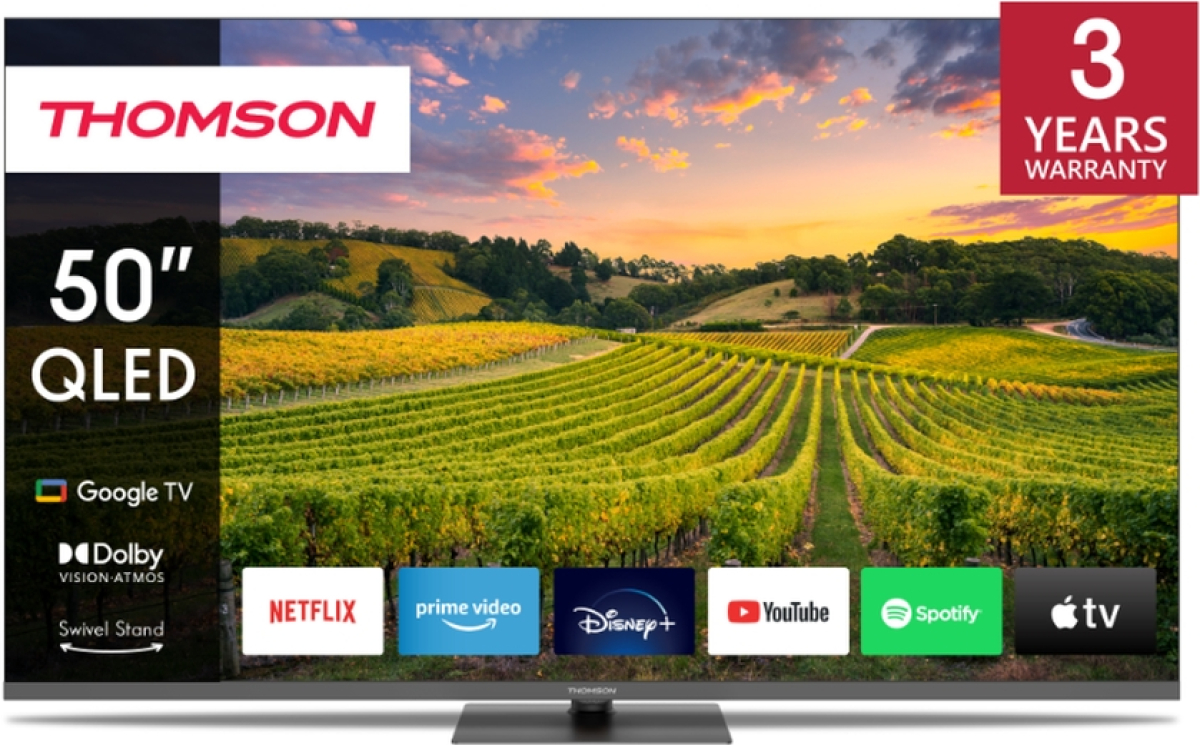 Телевизор Thomson 50" QLED Google TV, 3840 x 2160 (4K UHD), 4000:1, QLED, 60 Hz, Wi-Fi, Bluetooth, LAN, HDMI 2, USB 2, Hotel modeна ниска цена с бърза доставка - BestPC.BG