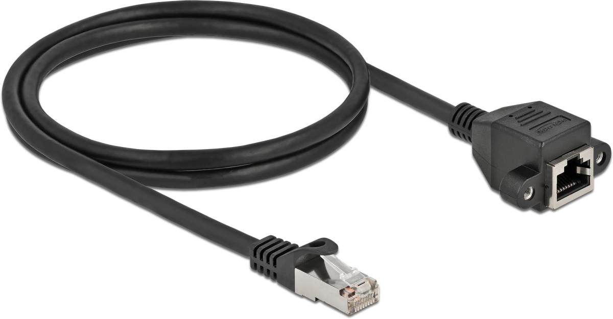 Delock Мрежов кабел удължителен S-FTP RJ45 мъжко към RJ45 женско, Cat. 6A, 25 cm, черенна ниска цена с бърза доставка - BestPC.BG
