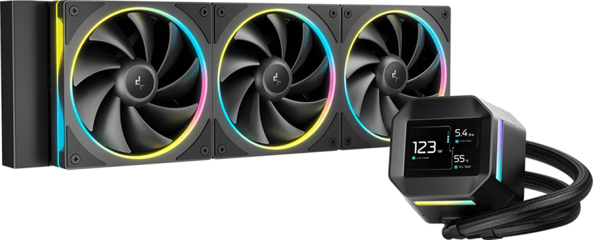 Водно охлаждане DeepCool LM360 CPU, 360 mm, 2.4" LCD дисплей, 3 x 120 mm ARGB PWM вентилатора, Intel/AMD, черенна ниска цена с бърза доставка - BestPC.BG