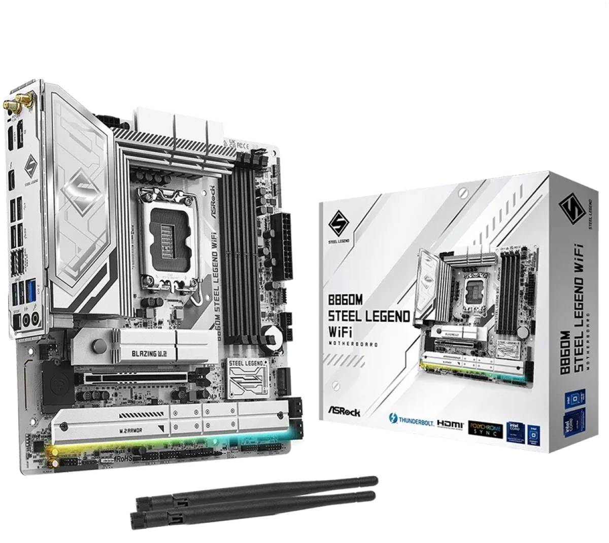 Дънна платка INTEL B860 STEEL LEGEND WIFI - 4x DDR5, Socket 1851, mATX, 4x PCI-E 4.0, 4x PCI-E 5.0, 1 x M.2, 1x HDMI, 1x DPна ниска цена с бърза доставка - BestPC.BG