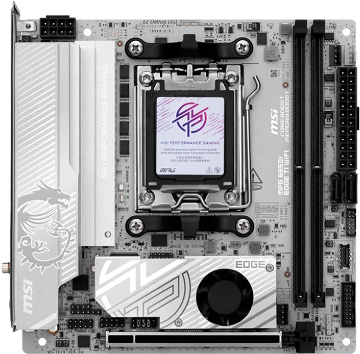Дънна платка MSI MPG B850I EDGE TI WIFI, mITX, Socket AM5, Dual Channel DDR5 10000+MHz, 1x PCIe x16 slot, 2x M.2 slot, 1x HDMIна ниска цена с бърза доставка - BestPC.BG