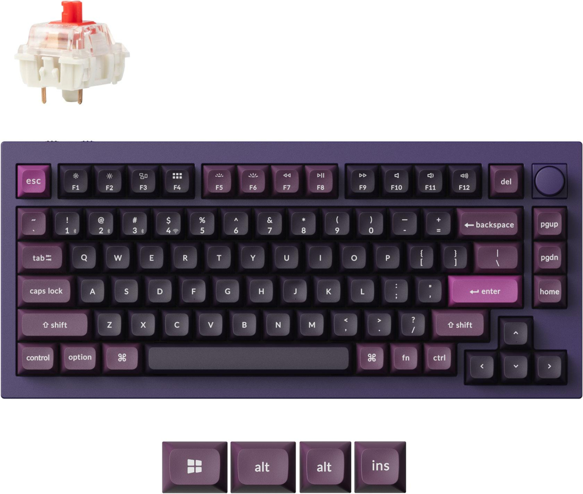 Клавиатура Keychron Q1M-V1, геймърска, механична, Bluetooth 5.1, RGB подсветка, Gateron Jupiter Red, лилавна ниска цена с бърза доставка - BestPC.BG