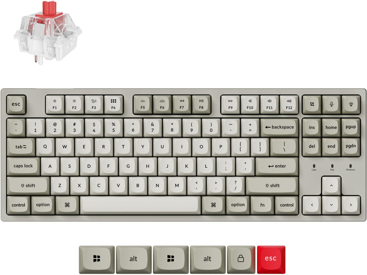 Клавиатура Keychron C1PX-M1, геймърска, механична, с кабел, USB, Super Red, RGB (16,8M), мултимедийни функции, бялна ниска цена с бърза доставка - BestPC.BG