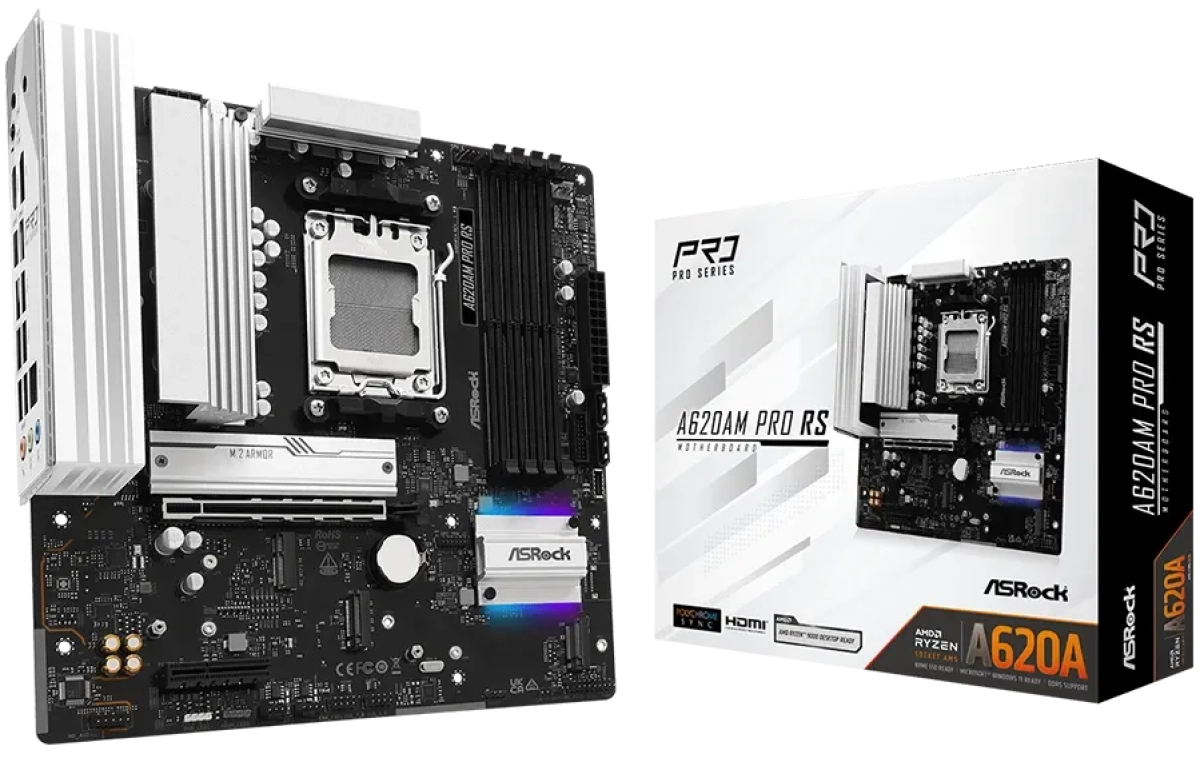Дънна платка ASROCK MB Desktop A620AM Pro RS, AM5, DDR5, PCIe 4.0, PCIe 3.0, Hyper M.2, Micro ATXна ниска цена с бърза доставка - BestPC.BG