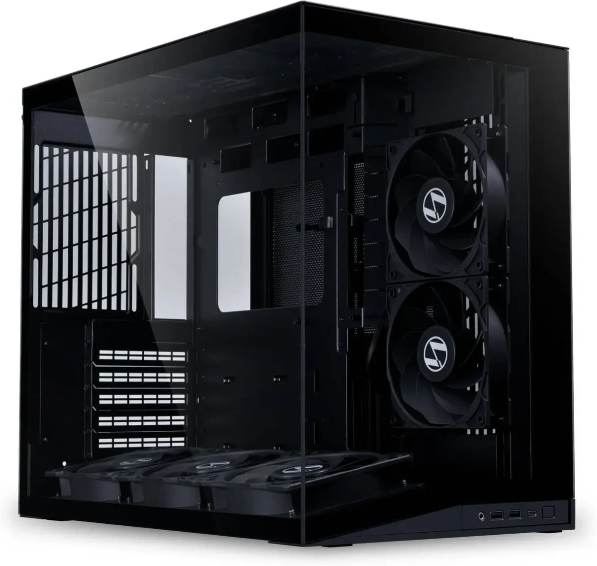 Кутия Lian Li O11 Dynamic Mini V2 Flow + 5 Вентилатора, ATX, 2 x USB 3.0, 1 x USB-C, 1 x HD Audio, Mini-Tower, черенна ниска цена с бърза доставка - BestPC.BG