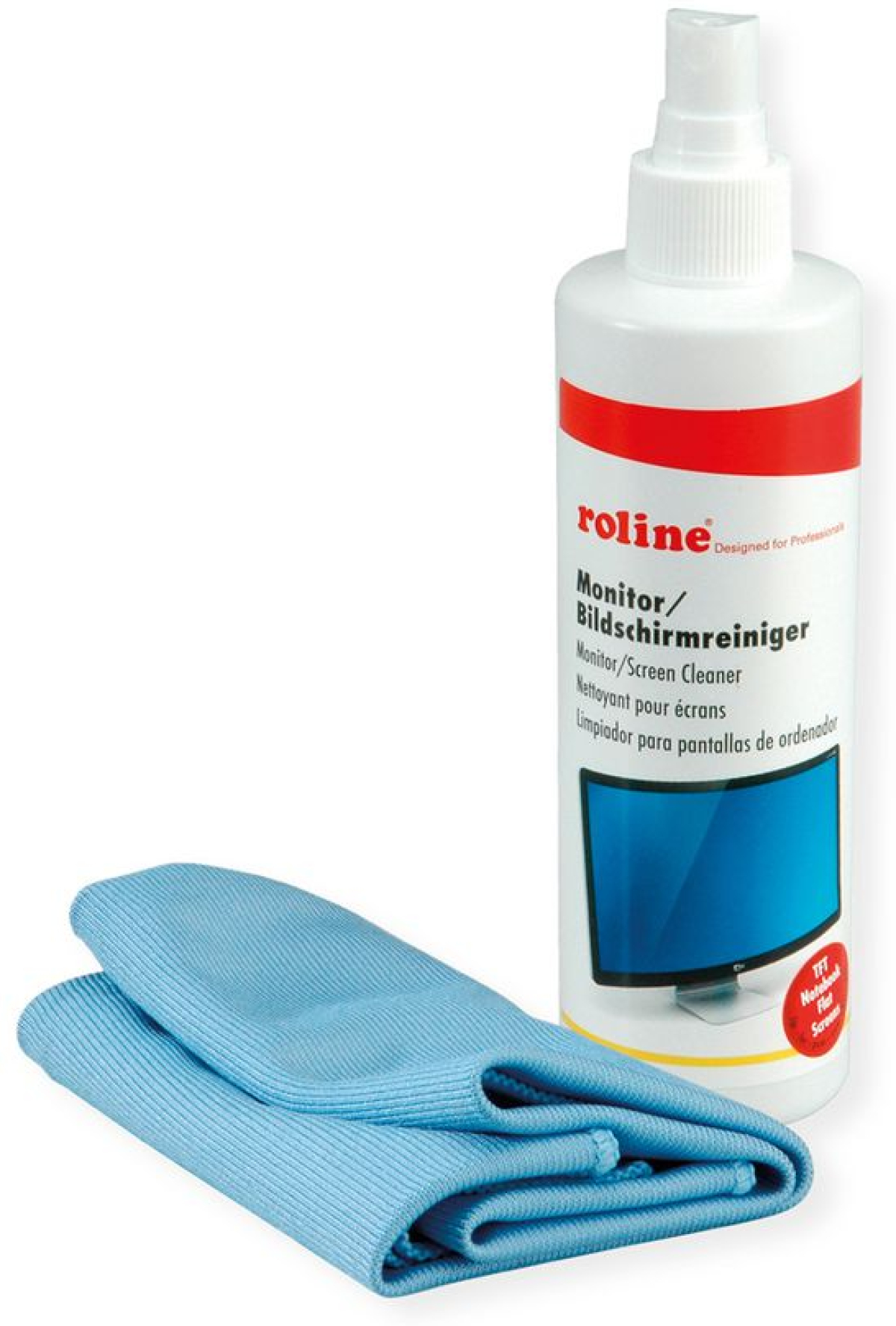 Почистващ продукт Roline 19.04.4160, Спрей с кърпа за TFT и лаптоп монитори, LCD, PDA, 250mlна ниска цена с бърза доставка - BestPC.BG