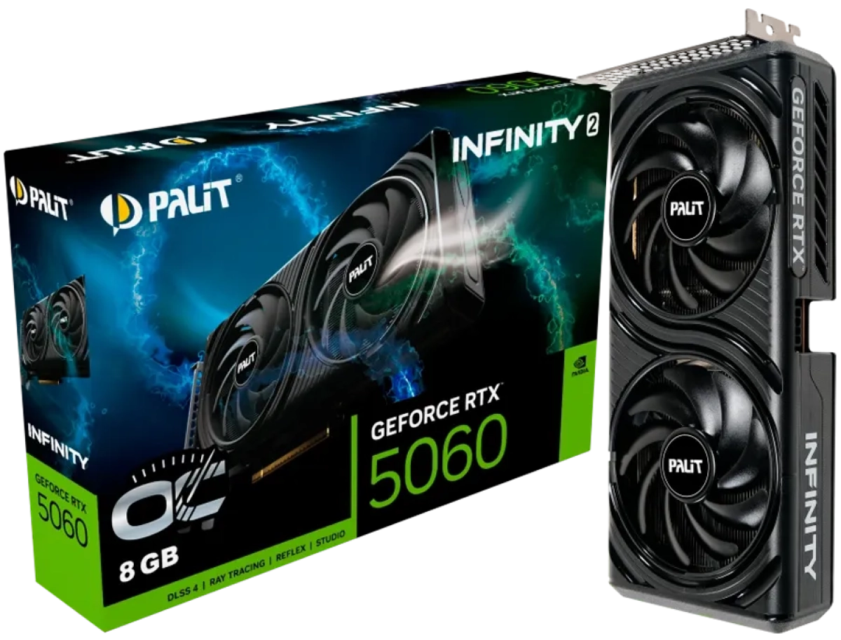 Видеокарта PALIT GeForce RTX 5060 Infinity 2, 8GB GDDR7 128 bit, 1x HDMI 2.1b, 3x DP 2.1b, 2 Fan, 550Wна ниска цена с бърза доставка - BestPC.BG