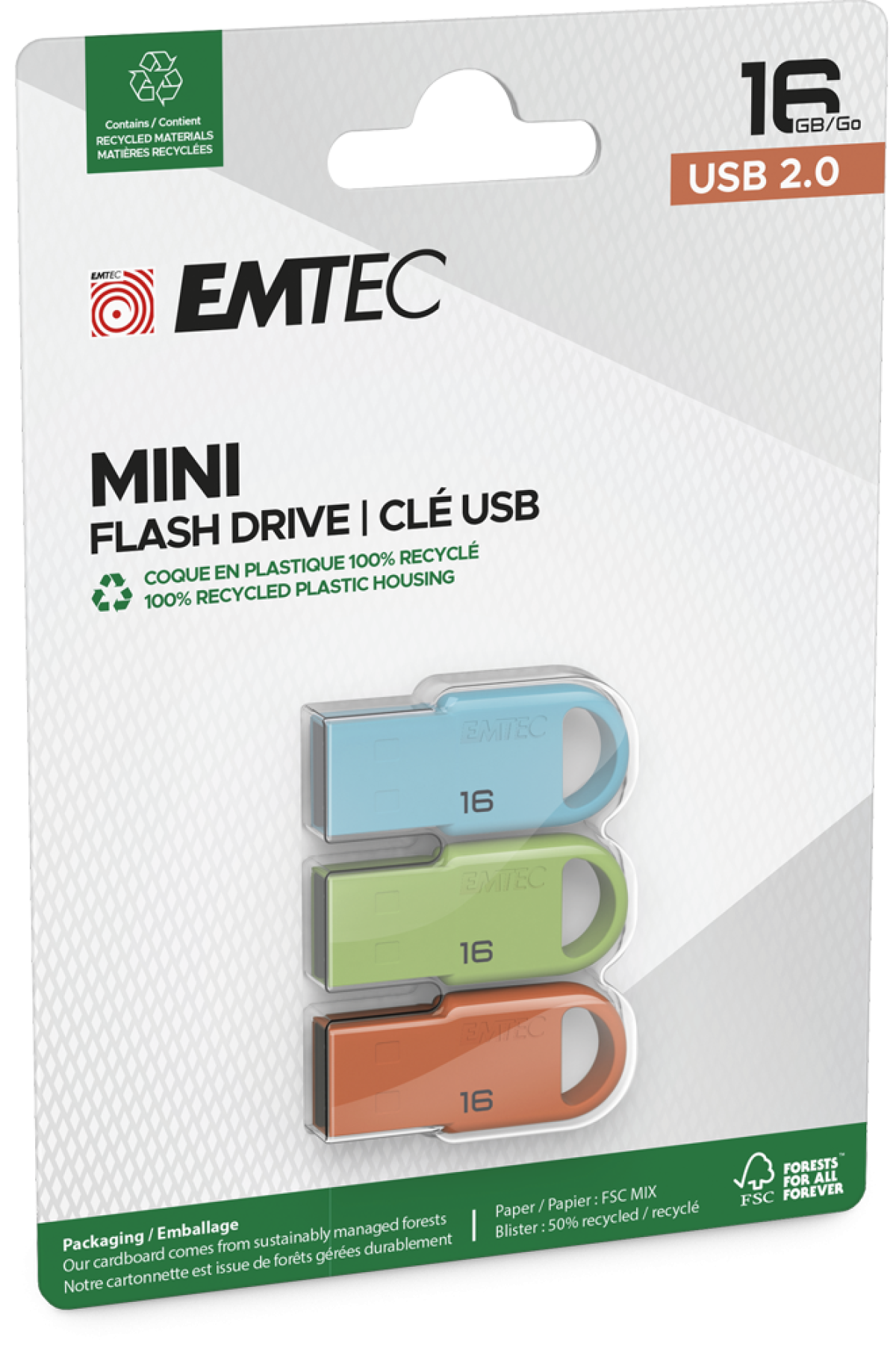 EMTEC D250, 3x 16 GB, USB 2.0, 15 MB/s, многоцветнина ниска цена с бърза доставка - BestPC.BG