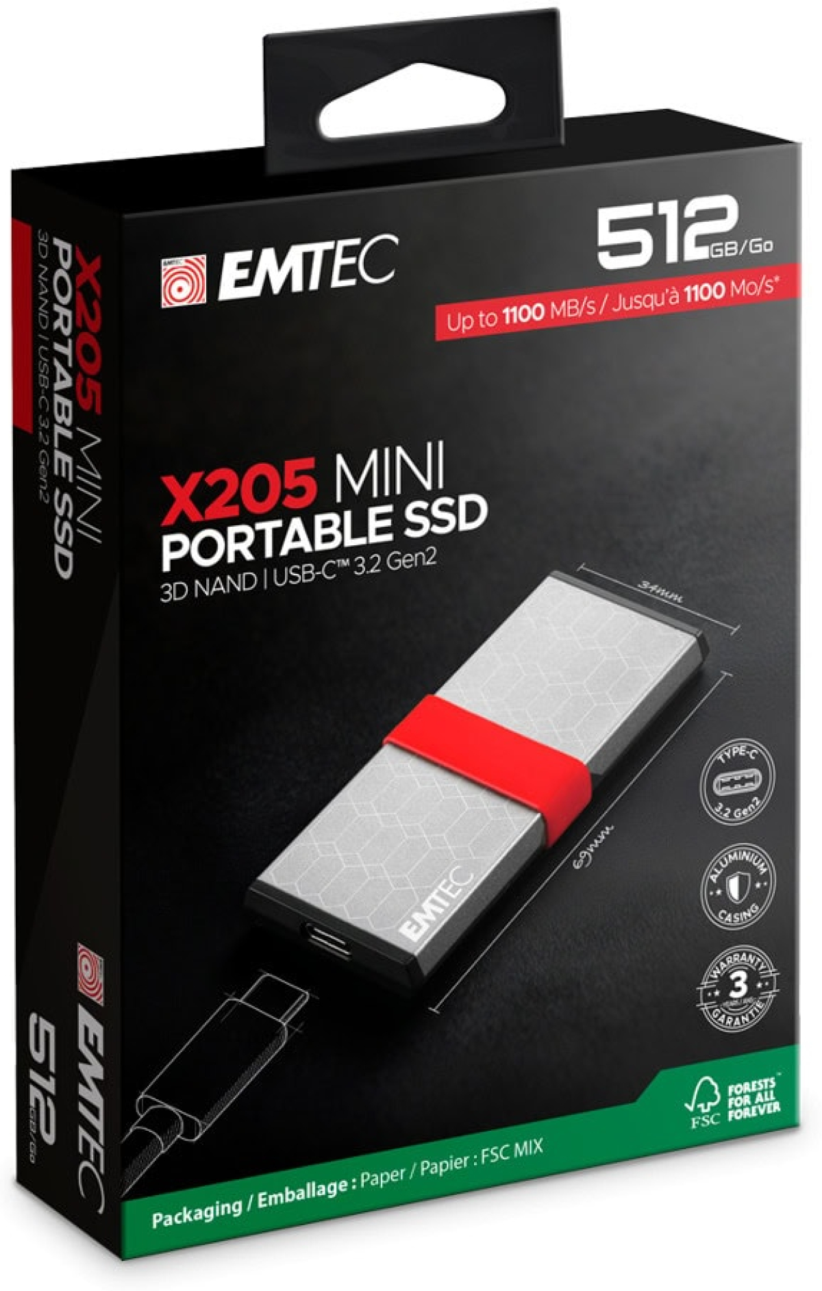 Външно SSD EMTEC X205 Mini SSD 512GB, USB 3.2 Gen 2 Type-Cна ниска цена с бърза доставка - BestPC.BG