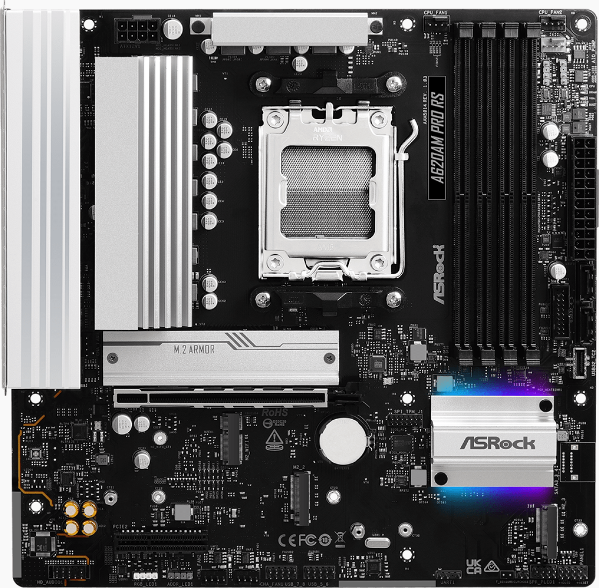 Дънна платка ASROCK A620AM PRO RS, 4xDDR5, 2xSATA3, RAID, HDMI 3xM2, GLAN, 1xPCIEx16, 1xPCIEx1на ниска цена с бърза доставка - BestPC.BG